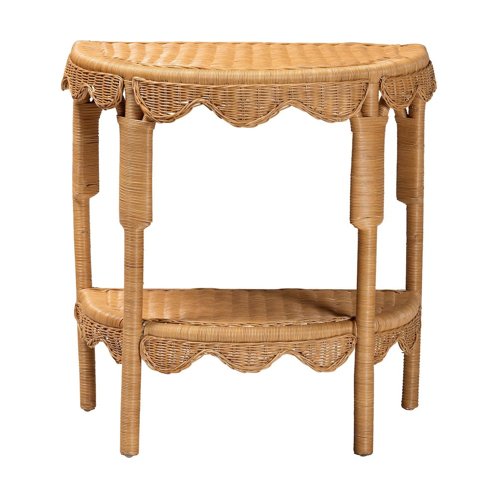 Paisley Bohemian Scallop Light Honey Rattan Console Table