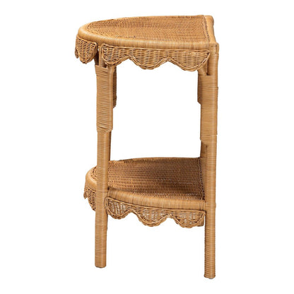 Paisley Bohemian Scallop Light Honey Rattan Console Table