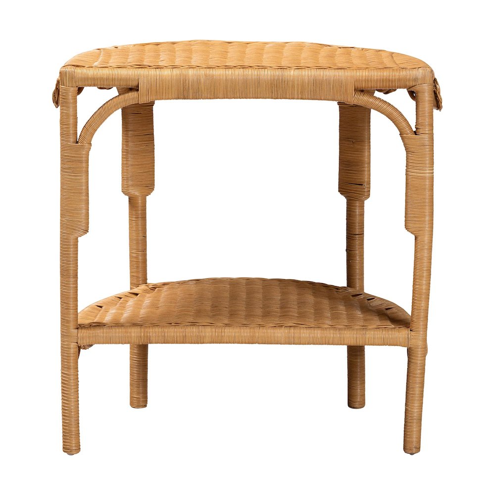 Paisley Bohemian Scallop Light Honey Rattan Console Table