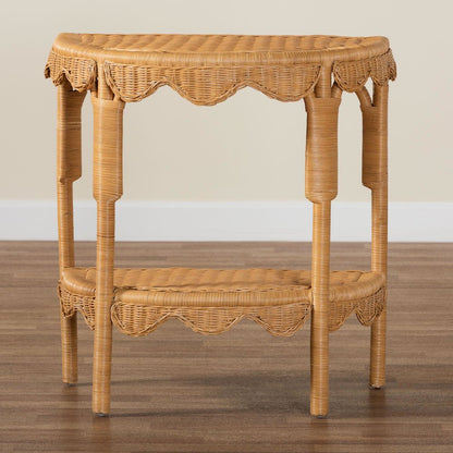 Paisley Bohemian Scallop Light Honey Rattan Console Table