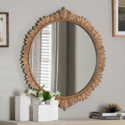 Baxton Studio Caitlin Antique Gold Finished Wood Round Accent Wall Mirror