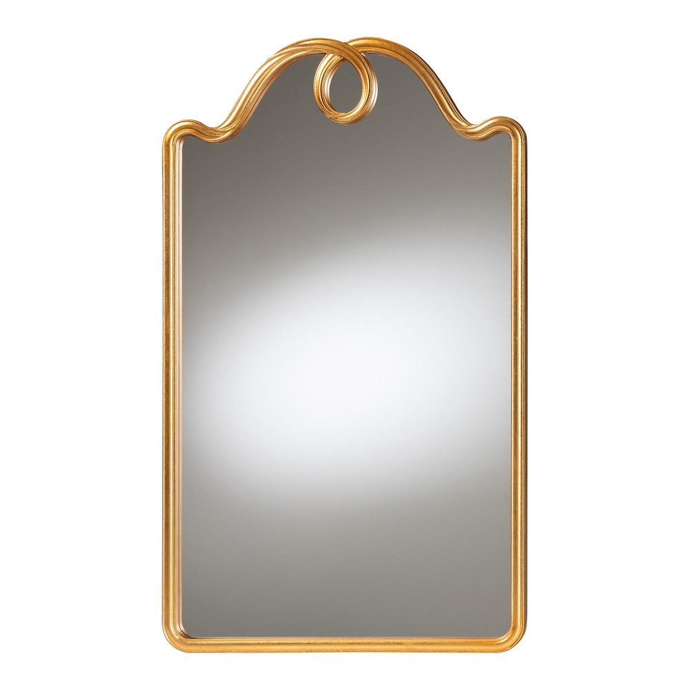 Elian Gold Wall Mirror with Decorative Top – Elegant Rectangular Accent Mirror for Entryway, Living Room, or Bedroom