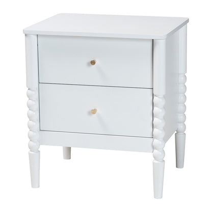 Lucera Mid-Century White 2-Drawer Bobbin Nightstand