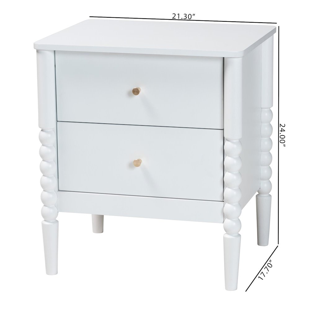 Lucera Mid-Century White 2-Drawer Bobbin Nightstand