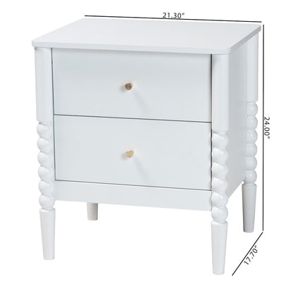 Lucera Mid-Century White 2-Drawer Bobbin Nightstand