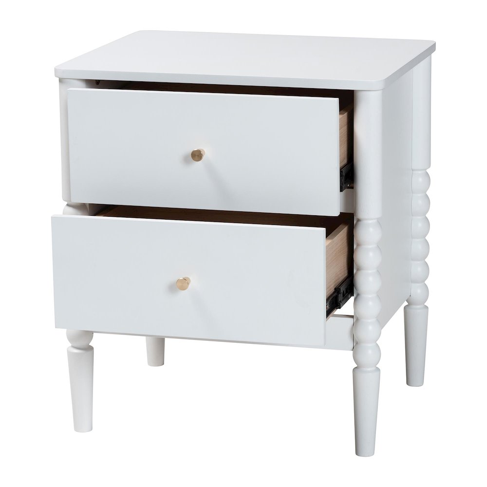 Lucera Mid-Century White 2-Drawer Bobbin Nightstand