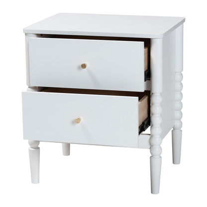 Lucera Mid-Century White 2-Drawer Bobbin Nightstand