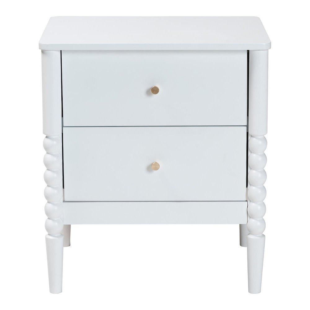 Lucera Mid-Century White 2-Drawer Bobbin Nightstand