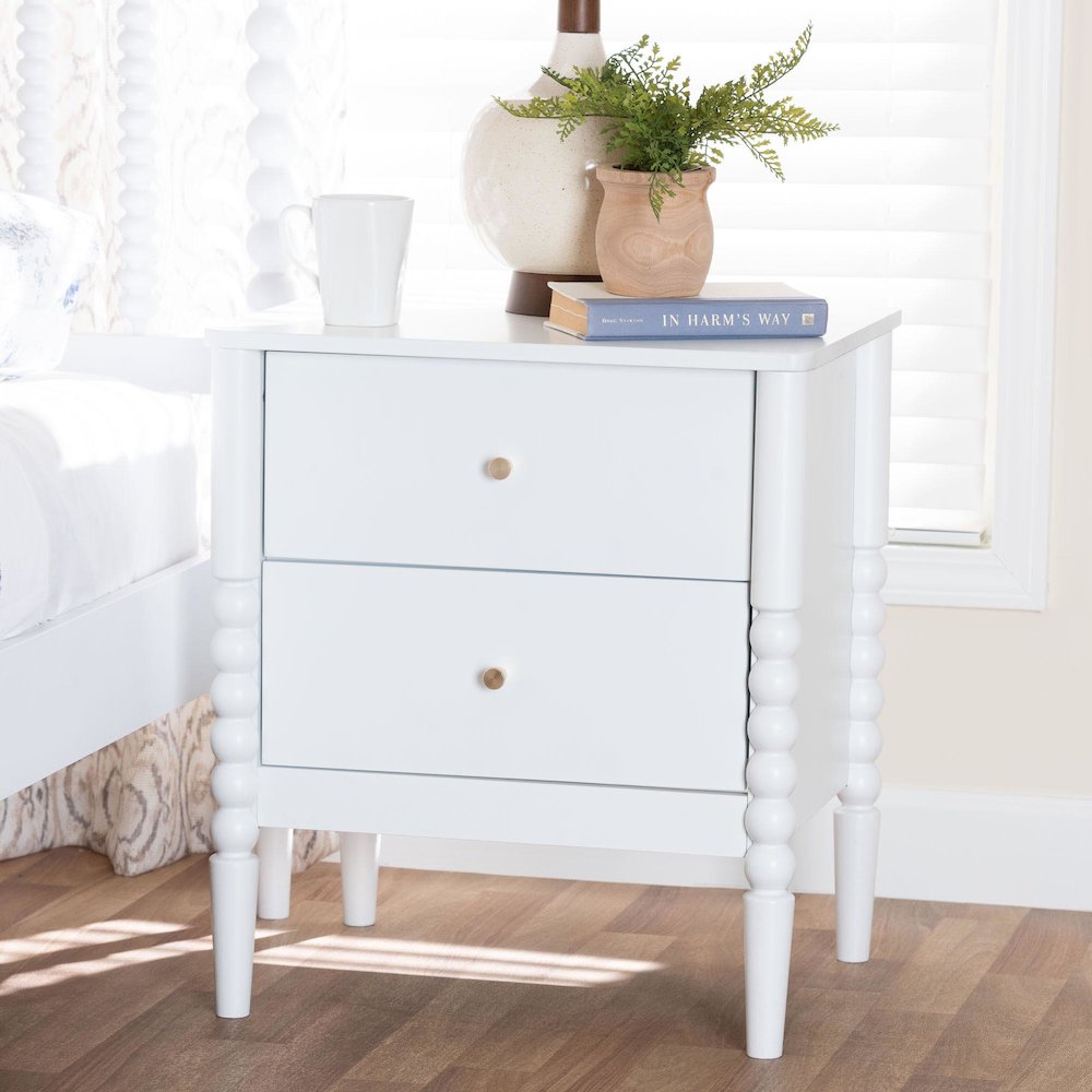 Lucera Mid-Century White 2-Drawer Bobbin Nightstand