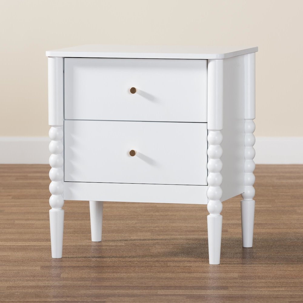 Lucera Mid-Century White 2-Drawer Bobbin Nightstand