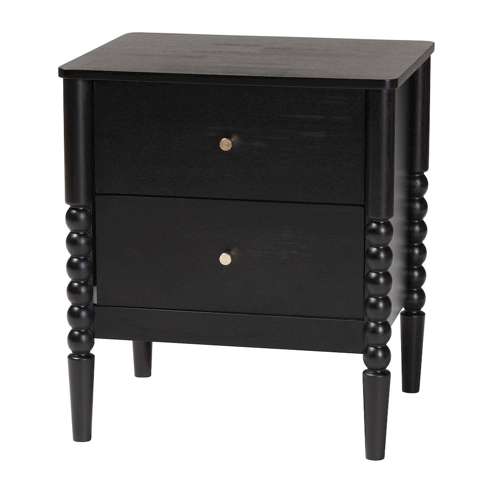 Lucera Mid-Century Black 2-Drawer Bobbin Nightstand