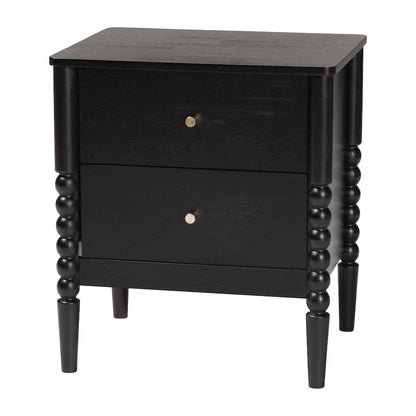 Lucera Mid-Century Black 2-Drawer Bobbin Nightstand