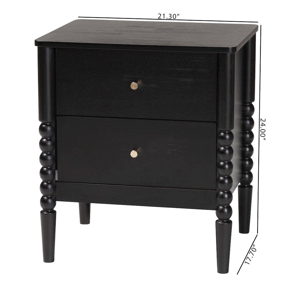 Lucera Mid-Century Black 2-Drawer Bobbin Nightstand
