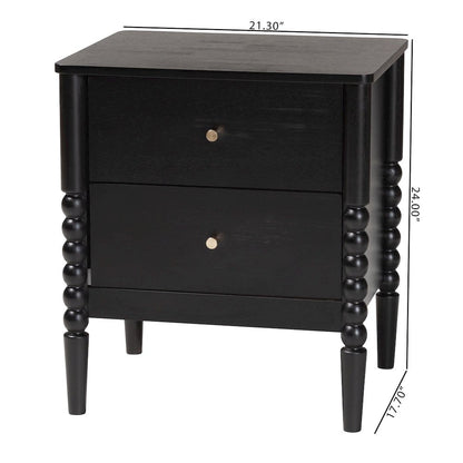 Lucera Mid-Century Black 2-Drawer Bobbin Nightstand