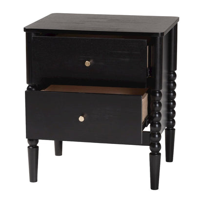 Lucera Mid-Century Black 2-Drawer Bobbin Nightstand