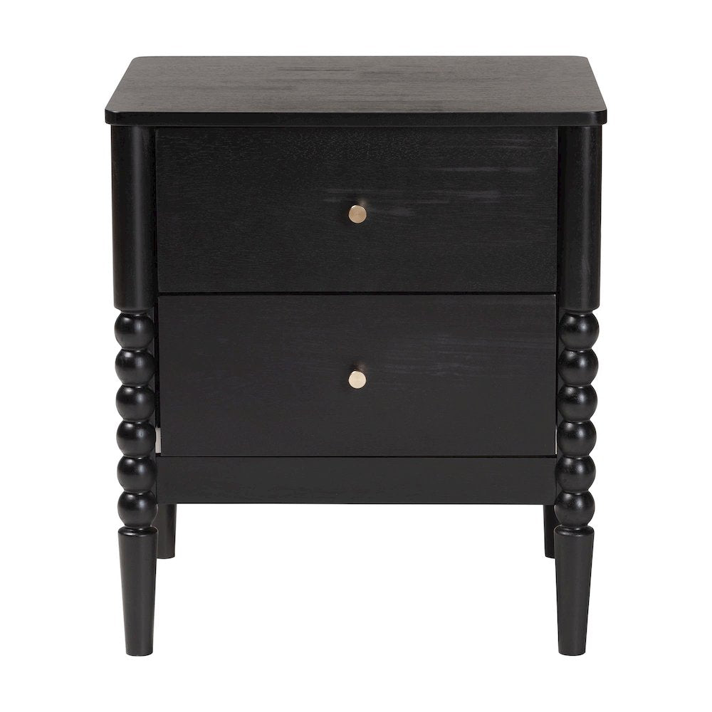 Lucera Mid-Century Black 2-Drawer Bobbin Nightstand