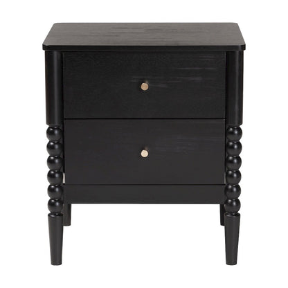 Lucera Mid-Century Black 2-Drawer Bobbin Nightstand