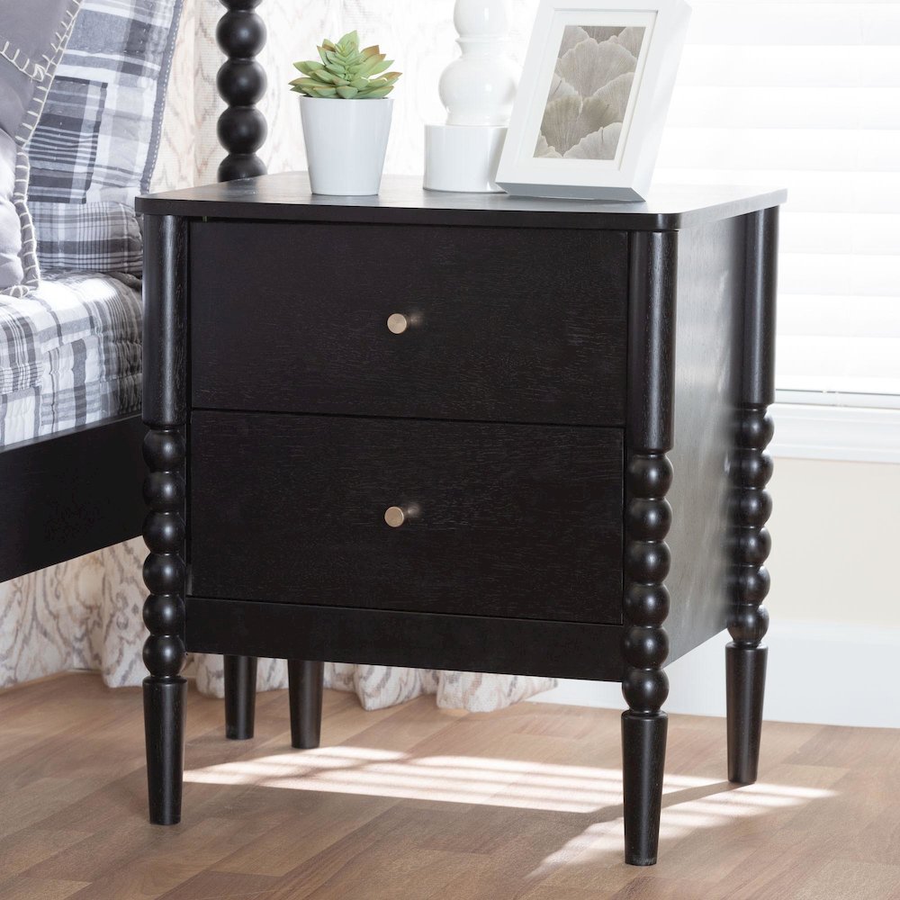 Lucera Mid-Century Black 2-Drawer Bobbin Nightstand