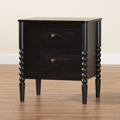 Lucera Mid-Century Black 2-Drawer Bobbin Nightstand
