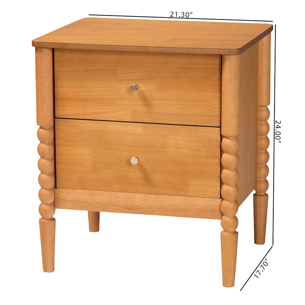 Lucera Mid-Century Oak Brown 2-Drawer Bobbin Nightstand