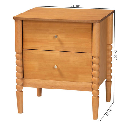 Lucera Mid-Century Oak Brown 2-Drawer Bobbin Nightstand