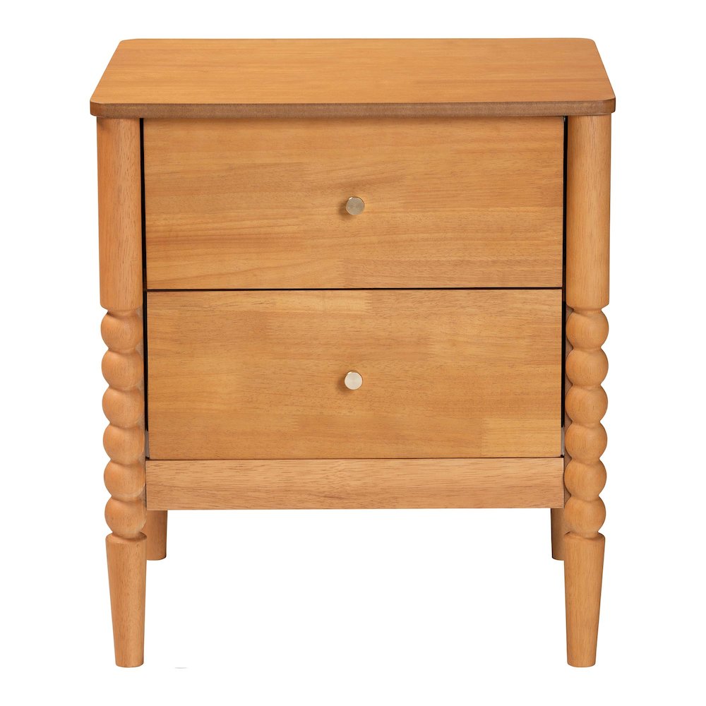 Lucera Mid-Century Oak Brown 2-Drawer Bobbin Nightstand