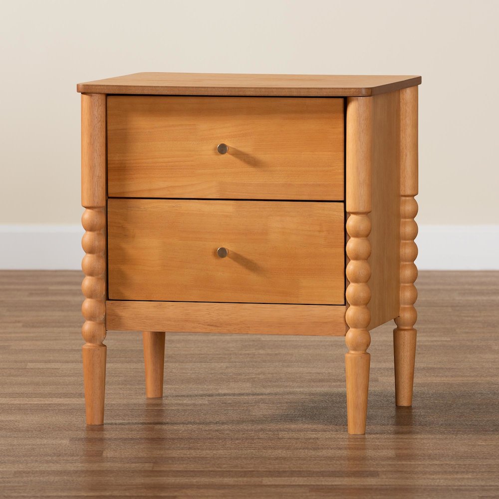 Lucera Mid-Century Oak Brown 2-Drawer Bobbin Nightstand