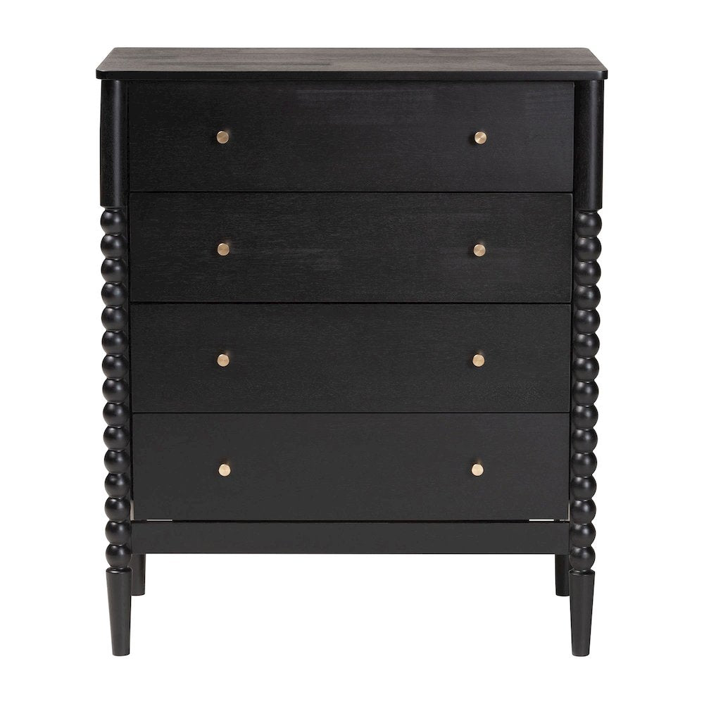 Lucera Mid-Century Black Bobbin Wood 4-Drawer Chest