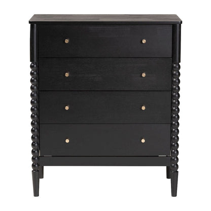 Lucera Mid-Century Black Bobbin Wood 4-Drawer Chest