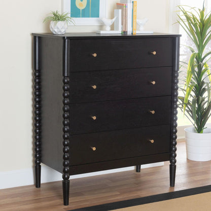 Lucera Mid-Century Black Bobbin Wood 4-Drawer Chest