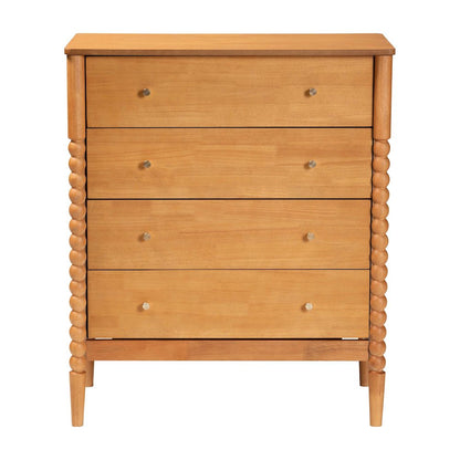 Lucera Mid-Century Oak Brown Bobbin Wood 4-Drawer Chest