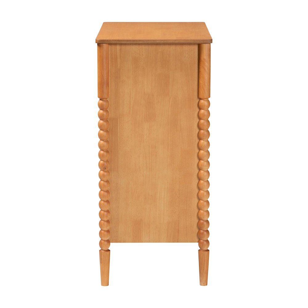 Lucera Mid-Century Oak Brown Bobbin Wood 4-Drawer Chest