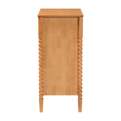 Lucera Mid-Century Oak Brown Bobbin Wood 4-Drawer Chest