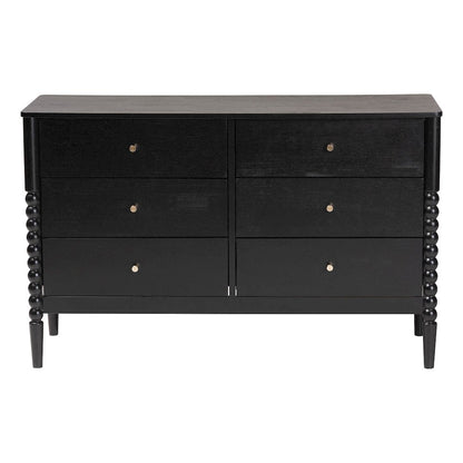 Lucera Mid-Century Black Bobbin Wood 6-Drawer Dresser