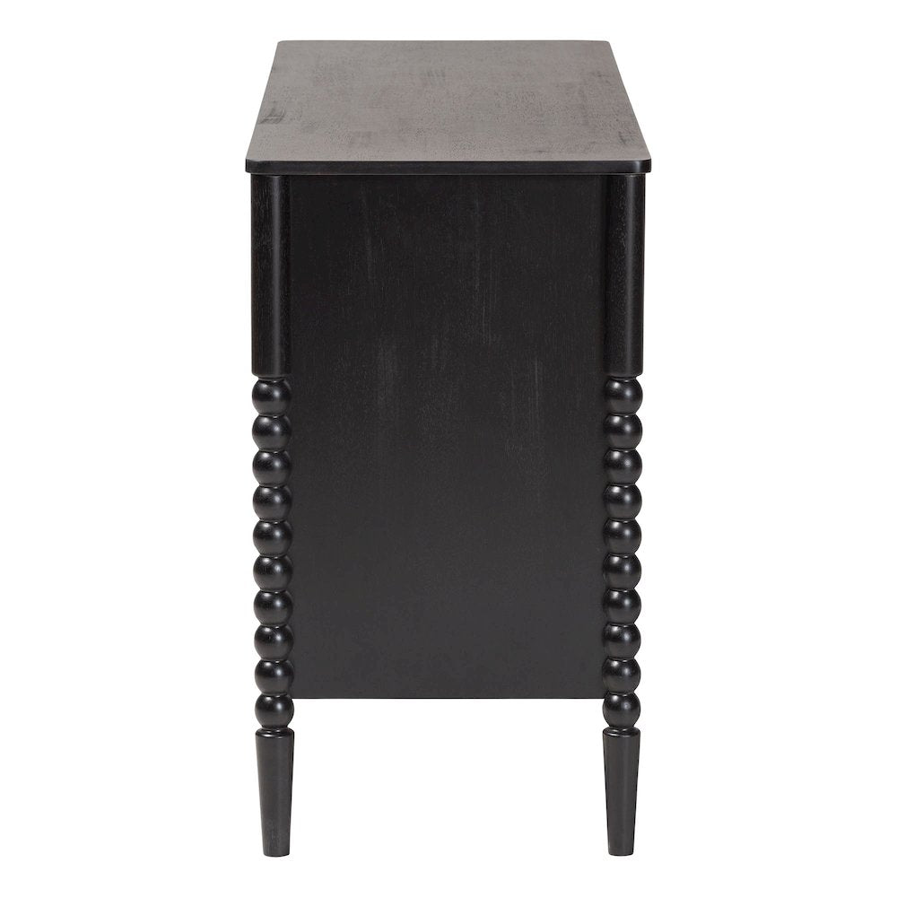 Lucera Mid-Century Black Bobbin Wood 6-Drawer Dresser