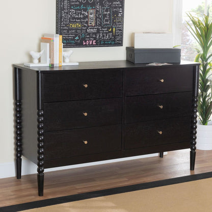 Lucera Mid-Century Black Bobbin Wood 6-Drawer Dresser
