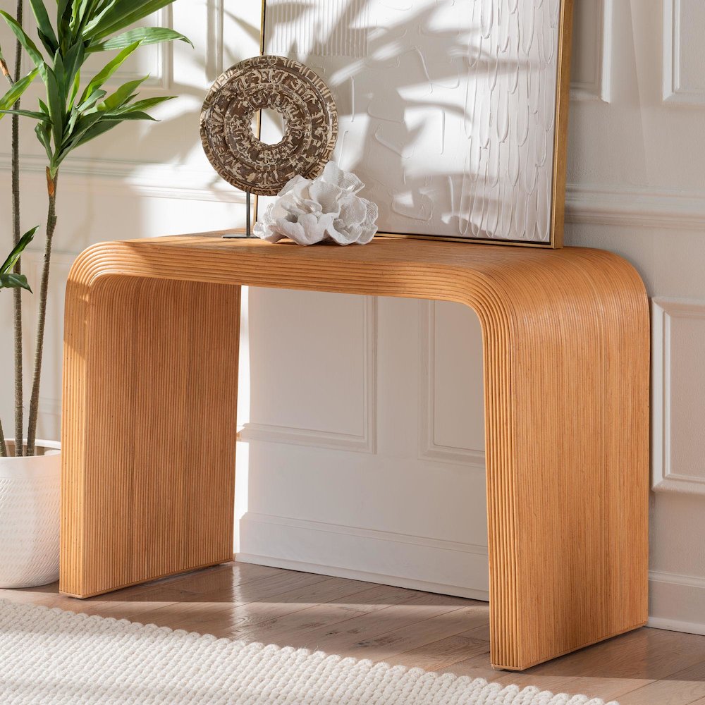 Guevara Bohemian Light Honey Fluted Rattan Console Table
