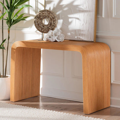 Guevara Bohemian Light Honey Fluted Rattan Console Table