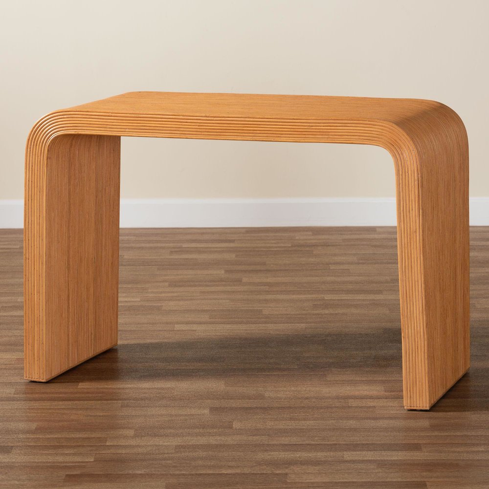 Guevara Bohemian Light Honey Fluted Rattan Console Table