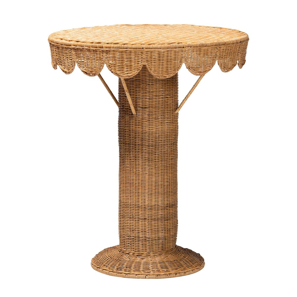Pabla Bohemian Light Honey Rattan Scalloped Console Table