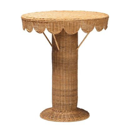Pabla Bohemian Light Honey Rattan Scalloped Console Table