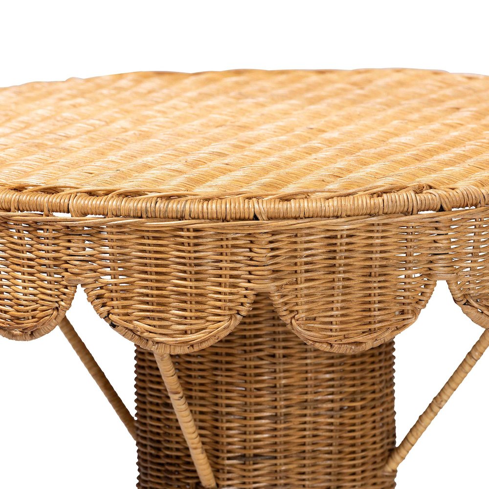 Pabla Bohemian Light Honey Rattan Scalloped Console Table