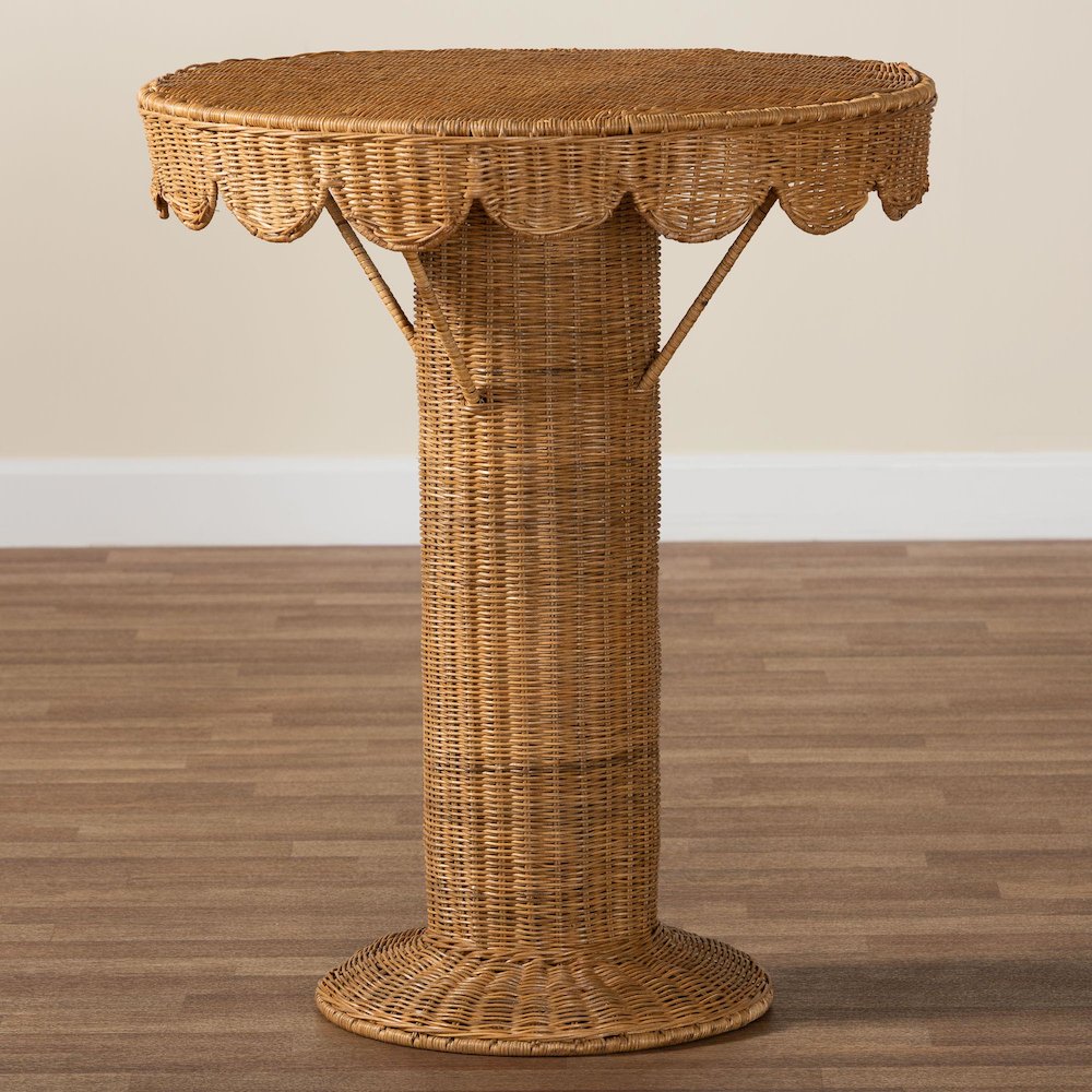 Pabla Bohemian Light Honey Rattan Scalloped Console Table