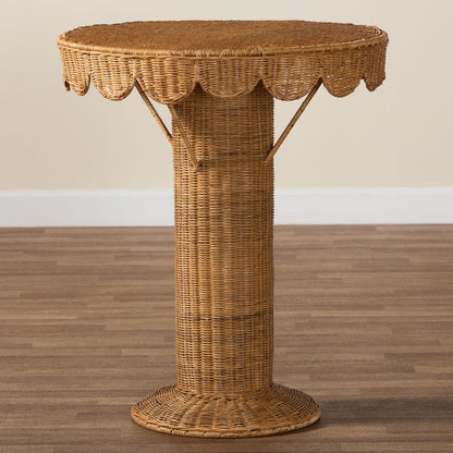 Pabla Bohemian Light Honey Rattan Scalloped Console Table