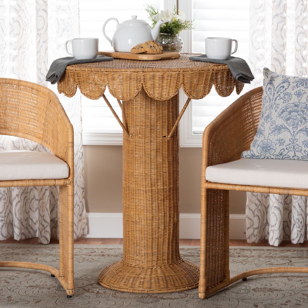 Pabla Bohemian Light Honey Rattan Scalloped Console Table