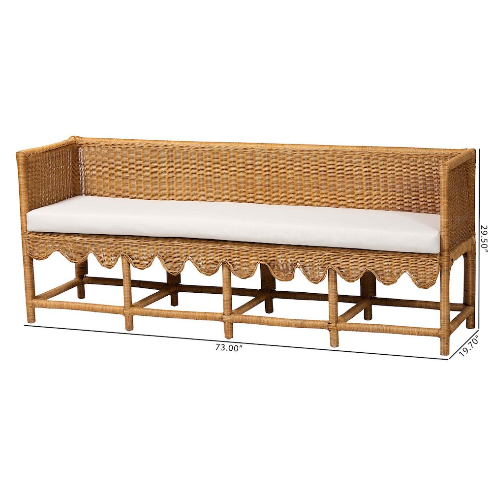 Seranay Bohemian Scallop Light Honey Rattan Long Dining Bench