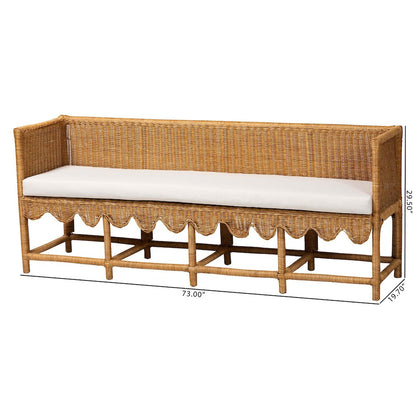 Seranay Bohemian Scallop Light Honey Rattan Long Dining Bench
