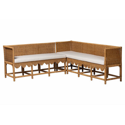 Seranay Bohemian Scallop Light Honey Rattan 2-Piece Dining Nook Set