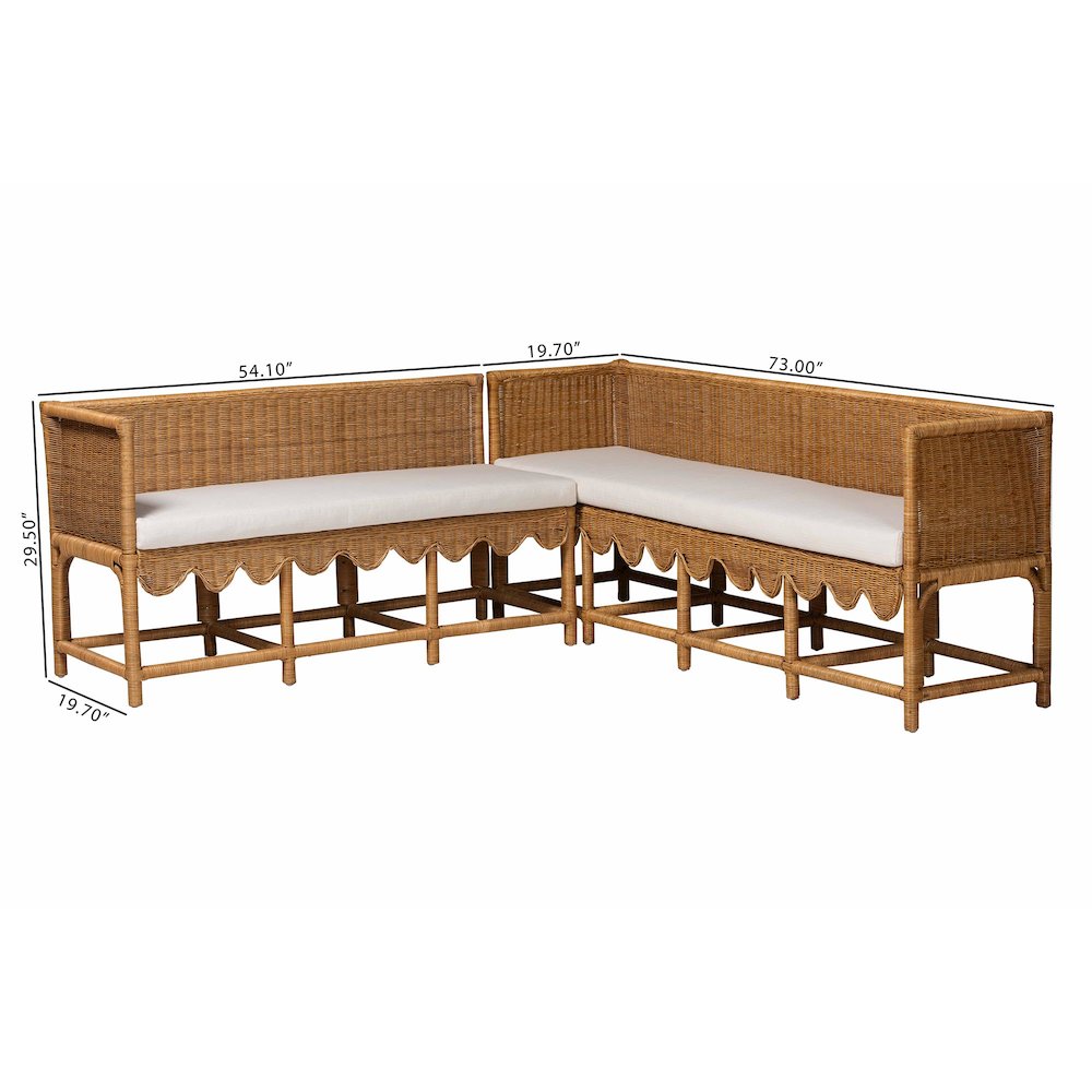 Seranay Bohemian Scallop Light Honey Rattan 2-Piece Dining Nook Set