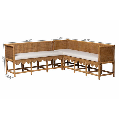 Seranay Bohemian Scallop Light Honey Rattan 2-Piece Dining Nook Set